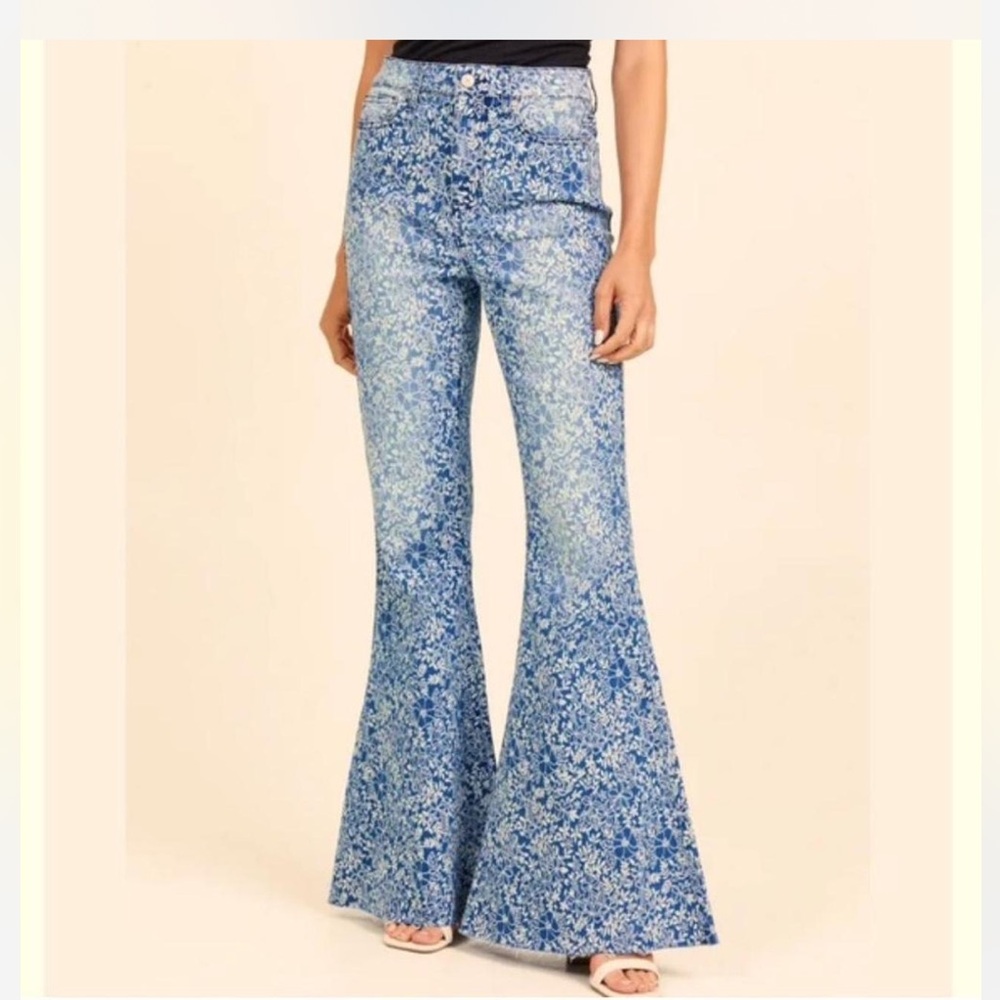 Altar'd State Floral Blue Flare Jeans